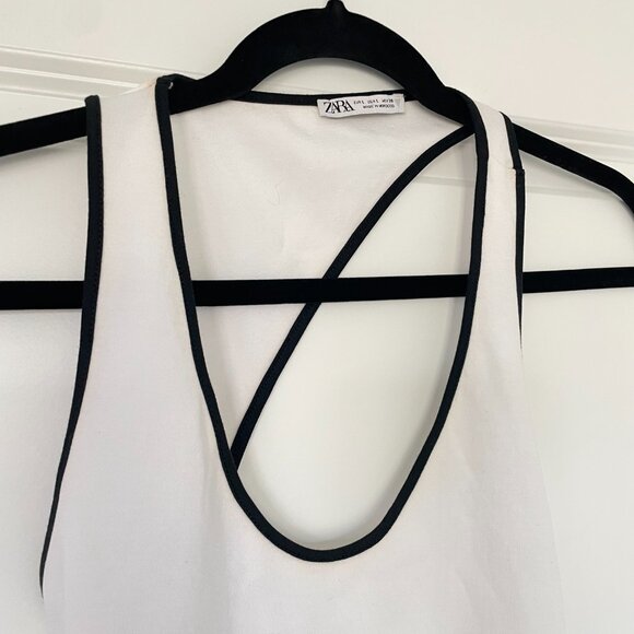 Zara White Asymmetric Bodysuit with Black Trim Detail - Size L - Picture 5 of 9